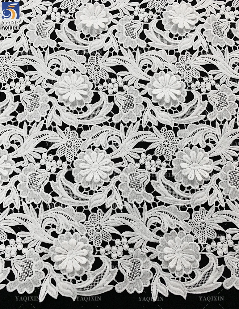 YX1160 High Quality Polyester 3D Embroidery White Water Soluble Lace Fabric Woven 3D Flowers Net Lace Fabric Embroidered - 图片 5