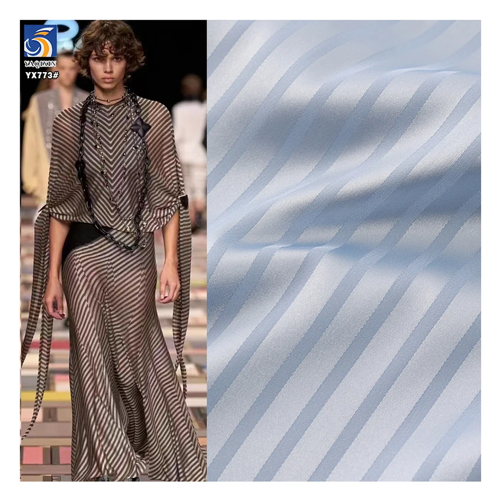 YX773 Cheap High Quality Striped Satin Fabric Soft Stretch Elastic Imitation Silk Satin 0.7 Vertical Stripe Jacquard Fabric - 图片 3