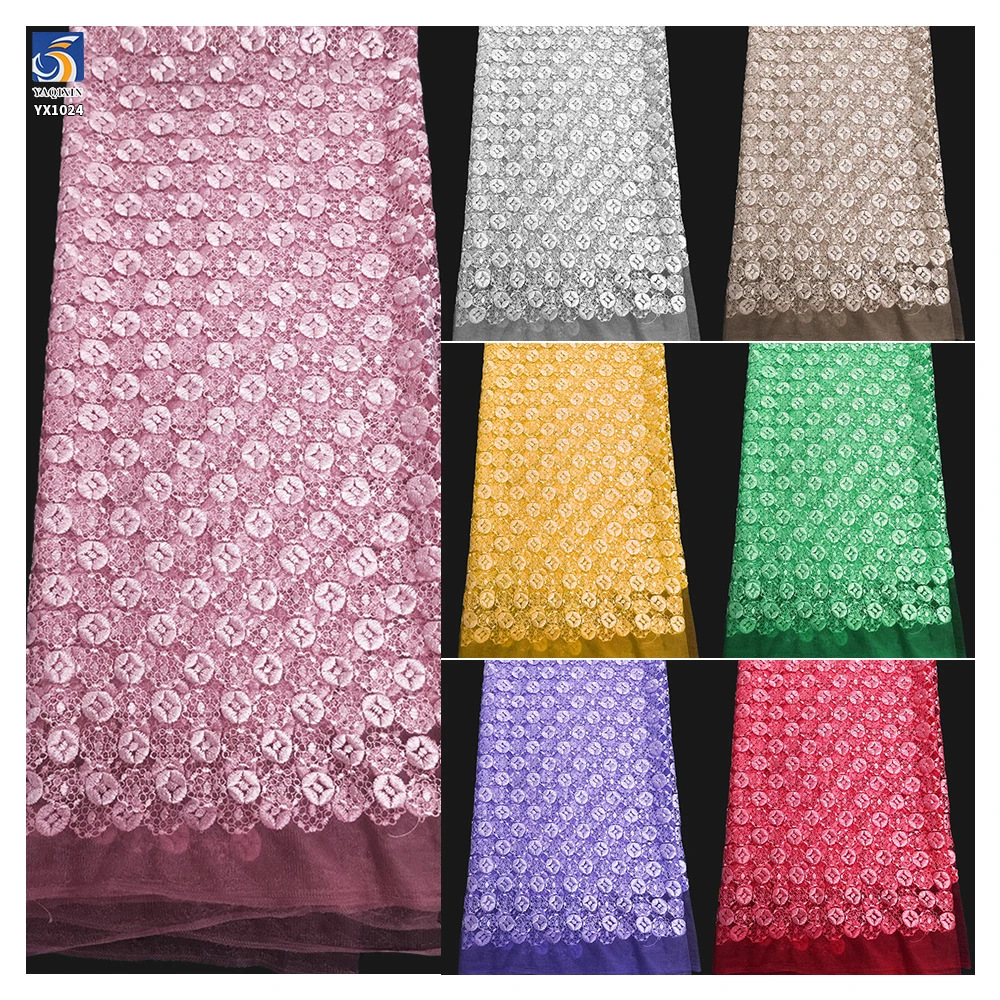 YX1024 Customer's Luxury Brand Logo Embroidered Tulle Fabrics 300 Yards of 3-Day Pattern Custom Embroidered Mesh Fabric - 图片 2