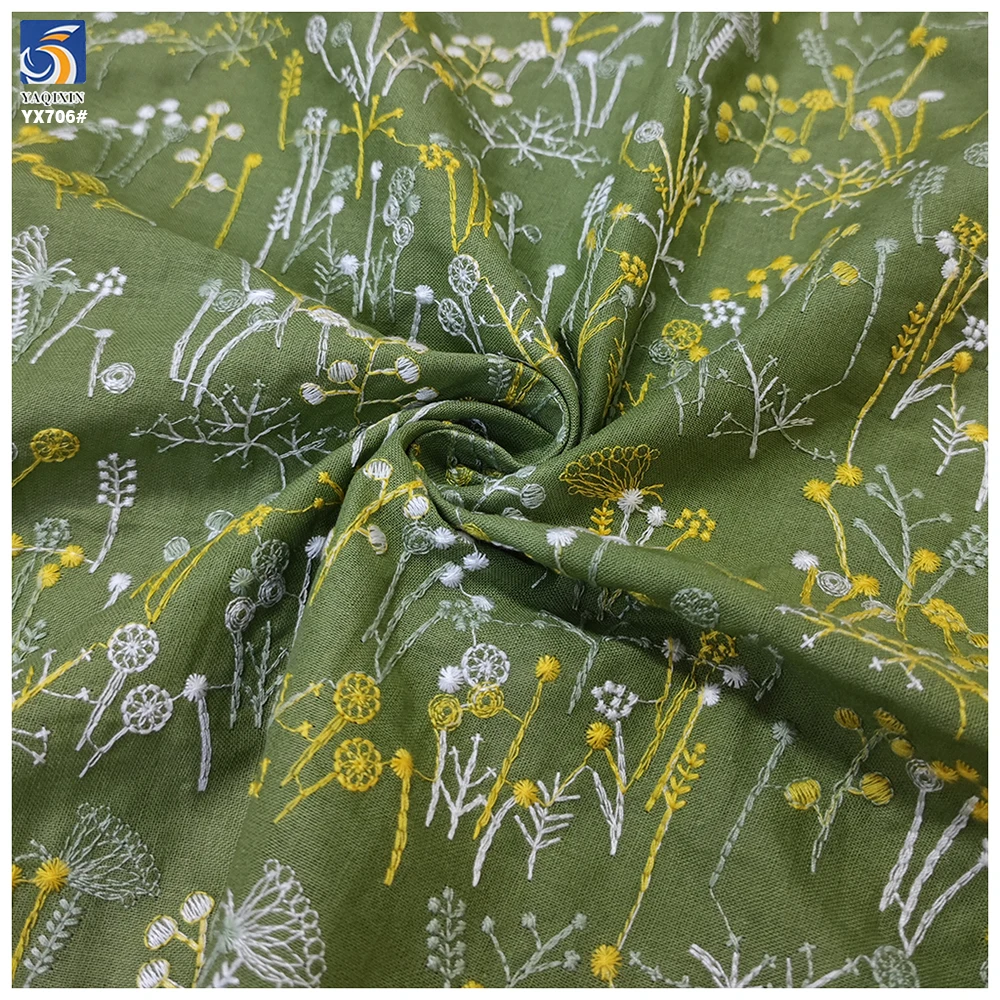 YX706 High Fashion Italian Style Small Florals Embroidered Fabric 30 Linen 70 Cotton Ramie Cotton Embroidery Fabric Florals - 图片 5