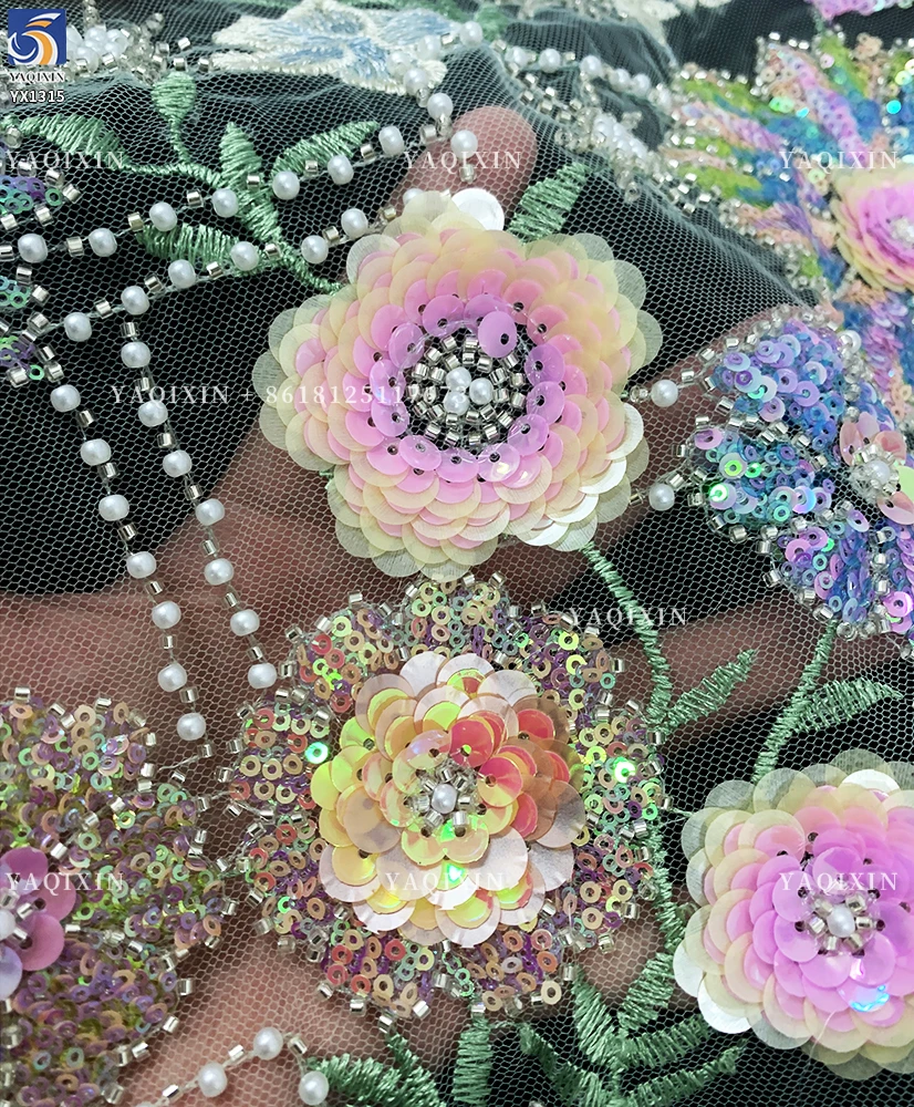 YX1315 Chinese Suppliers Summer-Style Sunflower Design Colorful Sequin Embroidered Mesh Lace Fabric for Women's Clothing - 图片 5