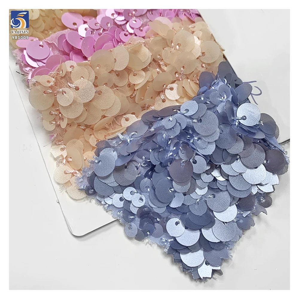 YX1009 Competitive Prices 3+5+7 MM Matte Sequins Fabrics 400gsm High-Weight Multi-Layered Sequins Mesh Fabrics for Bags Clothing - 图片 2
