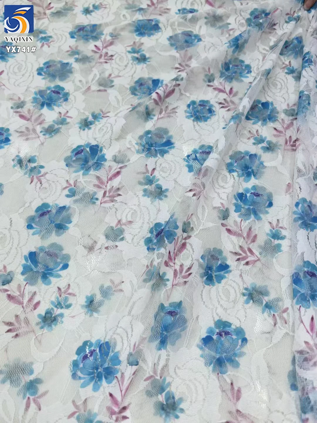 YX741 French Stretch Mesh Lace Dress Fabric With Flower Prints Chantilly Lace Mesh Fabric for Lingerie Home Textiles - 图片 6