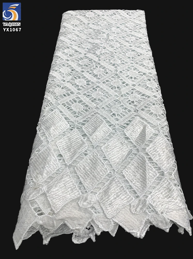 YX1067 Good Quality 220gsm Diamond Circular Milk Silk African Embroidery Pattern Water-Soluble Poly White Lace Fabric Cheap - 图片 3