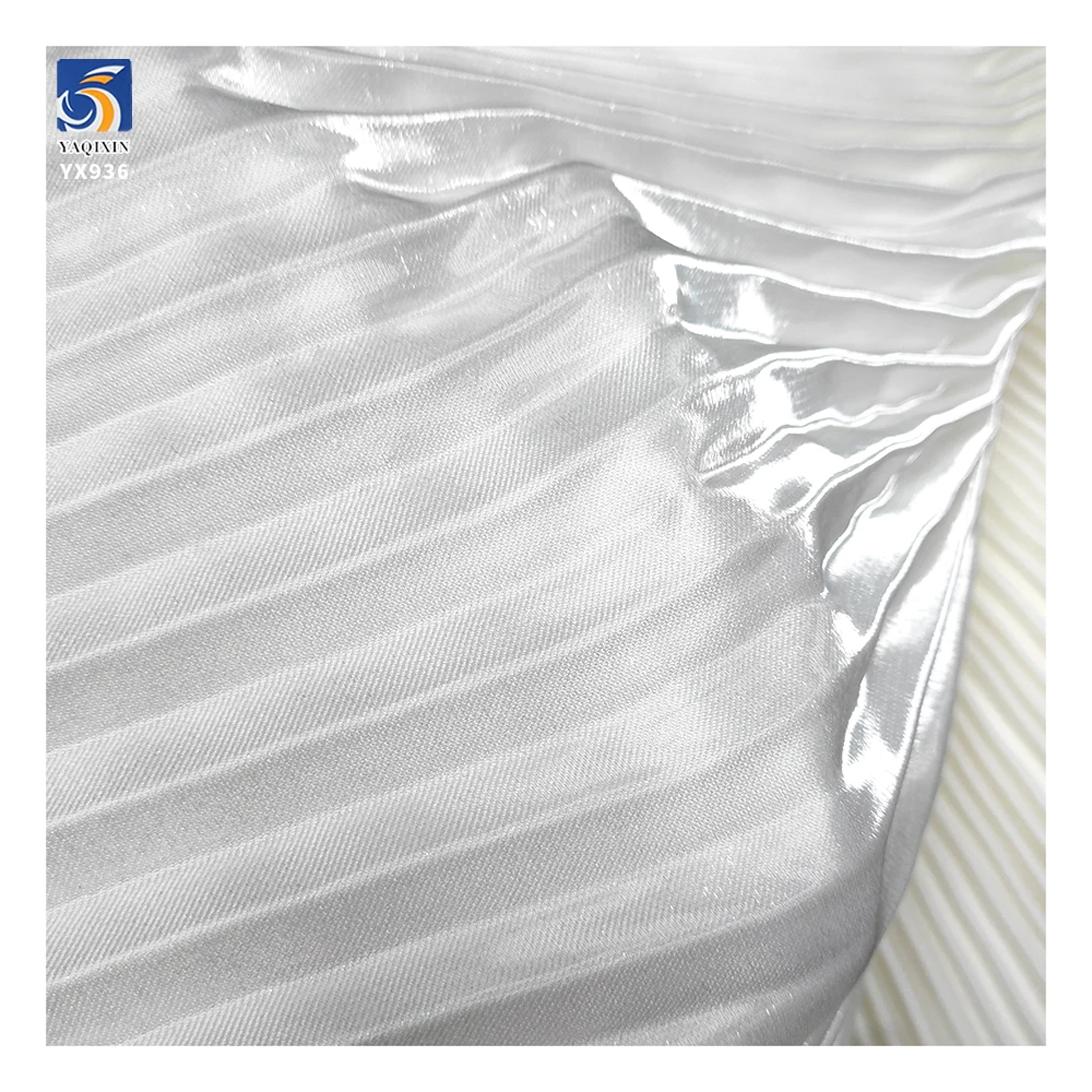 YX936 150cm Width 180gsm 1cm Satin Pleated Fabric Pure White 100% Polyester Liquid Satin Wedding Dress Fabric Textiles - 图片 4