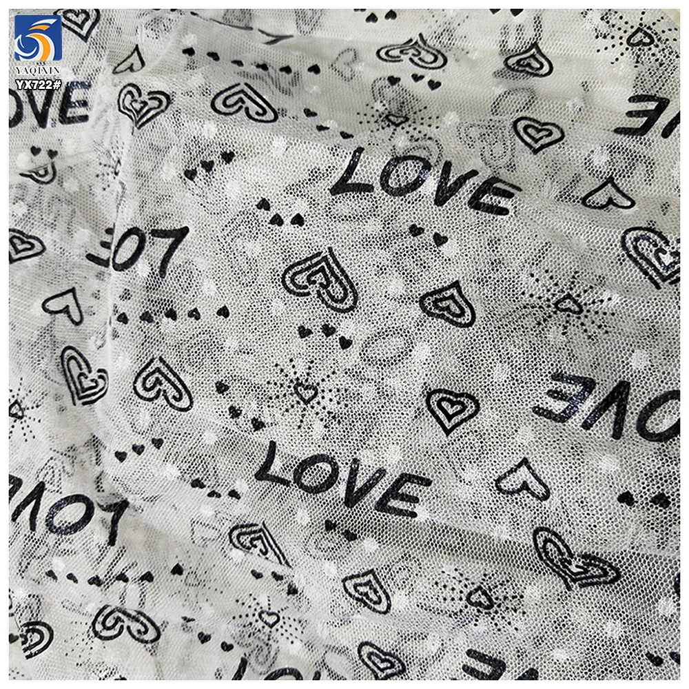 YX722 Valentine's Day Jacquard Tulle Fabric With Black Heart Pattern Lightweight Mesh Fabric for Dresses Crafts - 图片 6