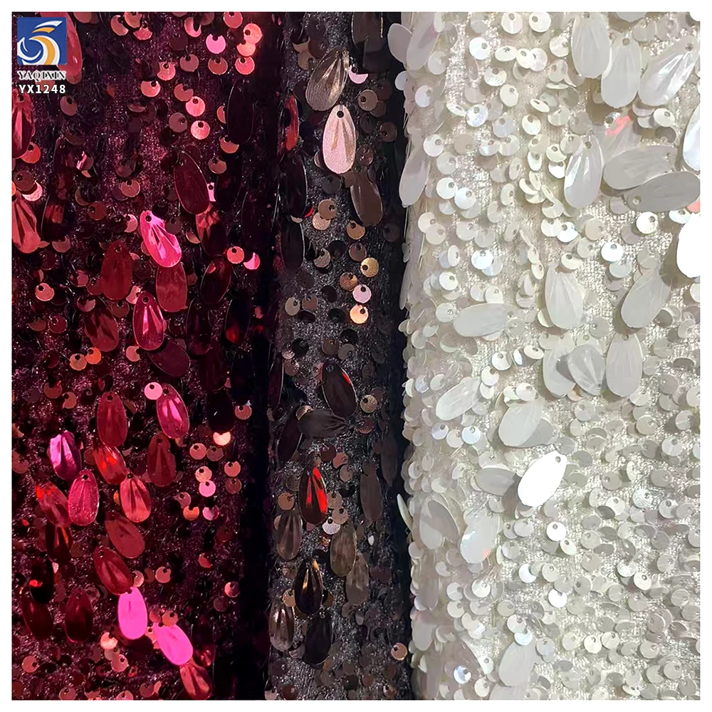 YX1248 2026 Seed-Shaped 5mm Sequins New Design Fabric Velvet Base Embroidery Colorful Sequin Fabric for Fashionable Dress - 图片 5