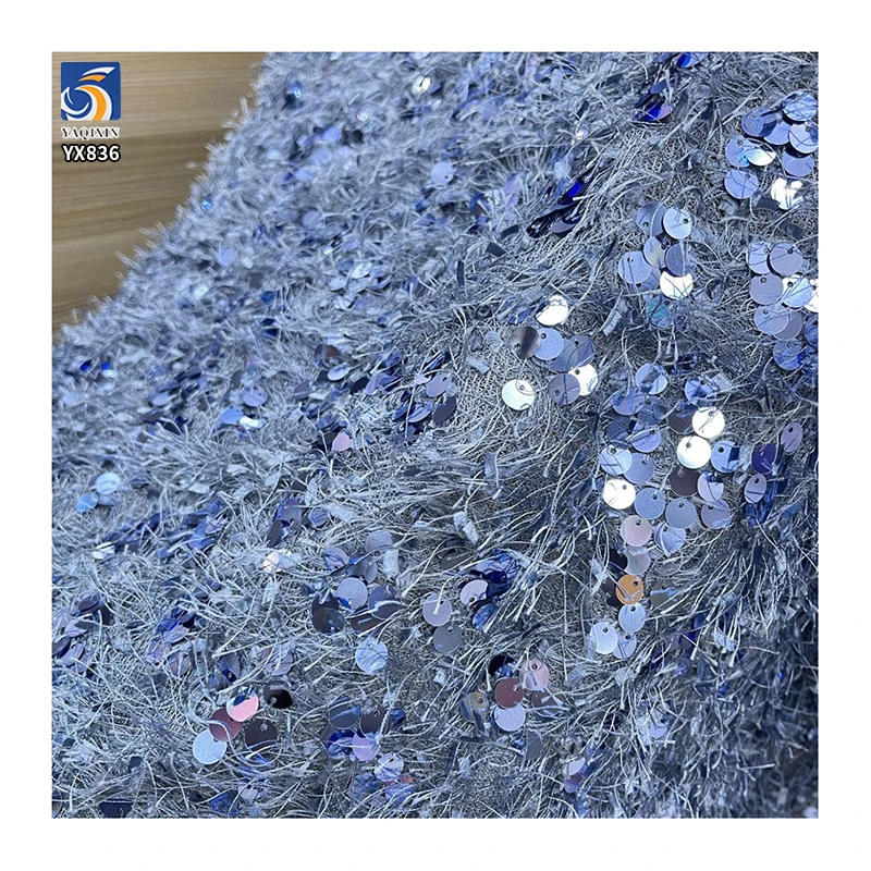 YX836 New Trend Fashion 300gsm Fringed Velvet Fabric With 9mm Sequins Embroidery Mesh Fabric for Women's Tops Clothing - 图片 3