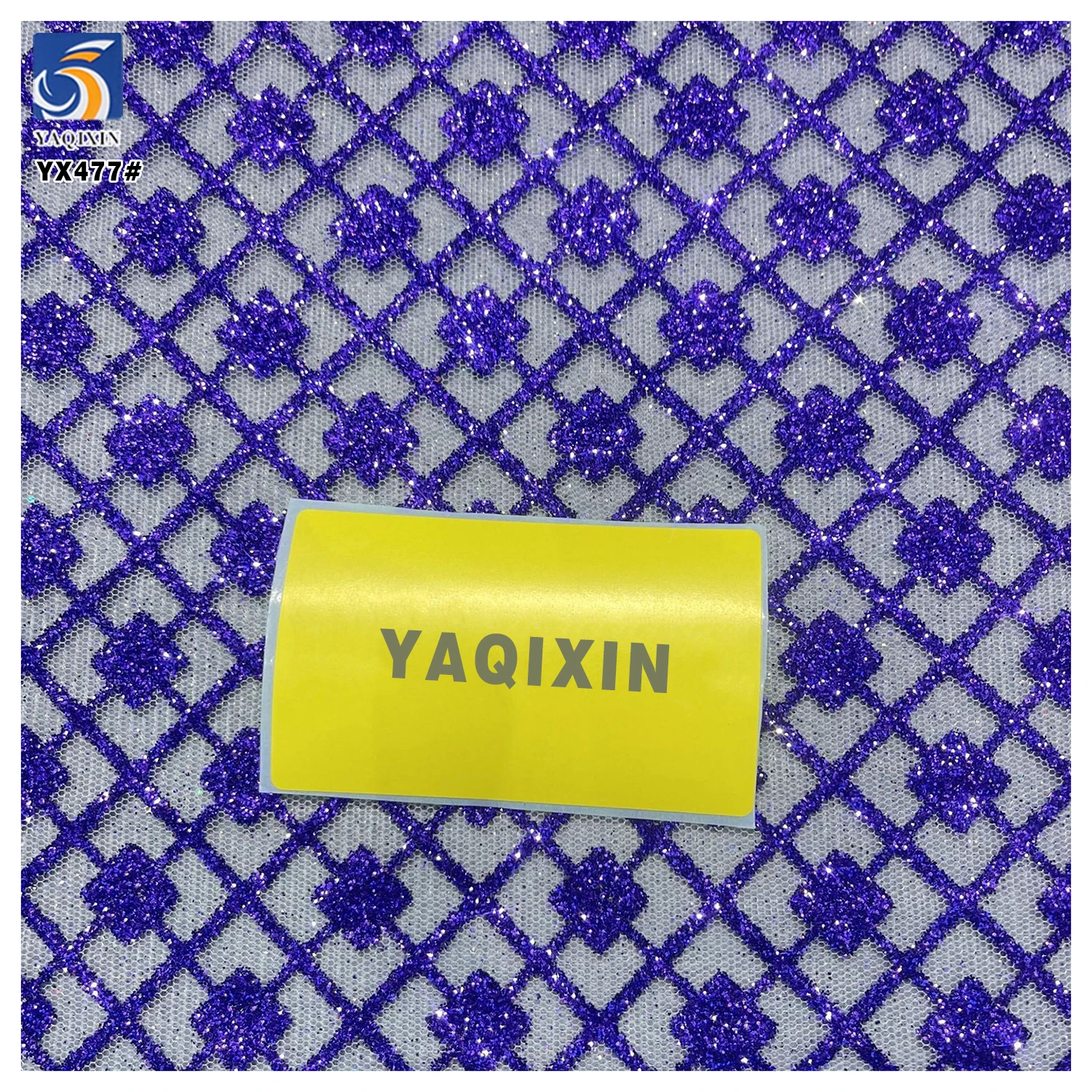 YX477 Luxurious Embroidered Square Sequined Purple Mesh Tulle Fabric Soft Glitter Purple Wedding Mesh Fabric - 图片 5