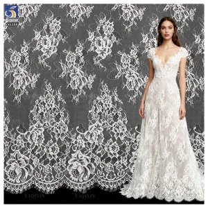 YX1208 RTS Free Sample Custom-Made Multi-Color Eyelash Lace Fabric 10 Pieces French Wedding Dress With Romantic Lace Fabric