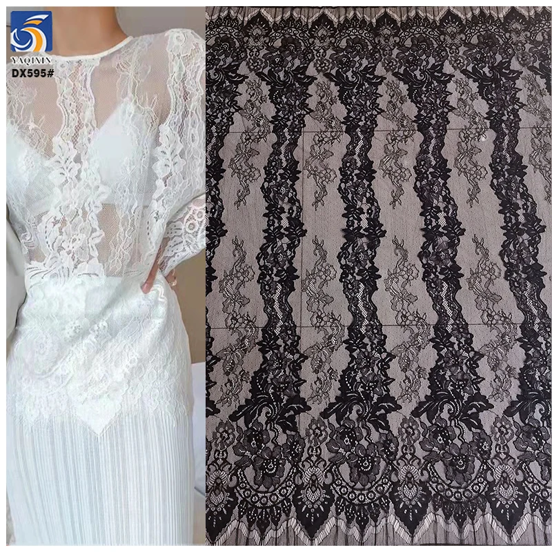 YX595 Hottest Sales Ladies Casual Tops Lace Fabric Black Embroidery French Floral Mesh Eyelash Lace Fabrics