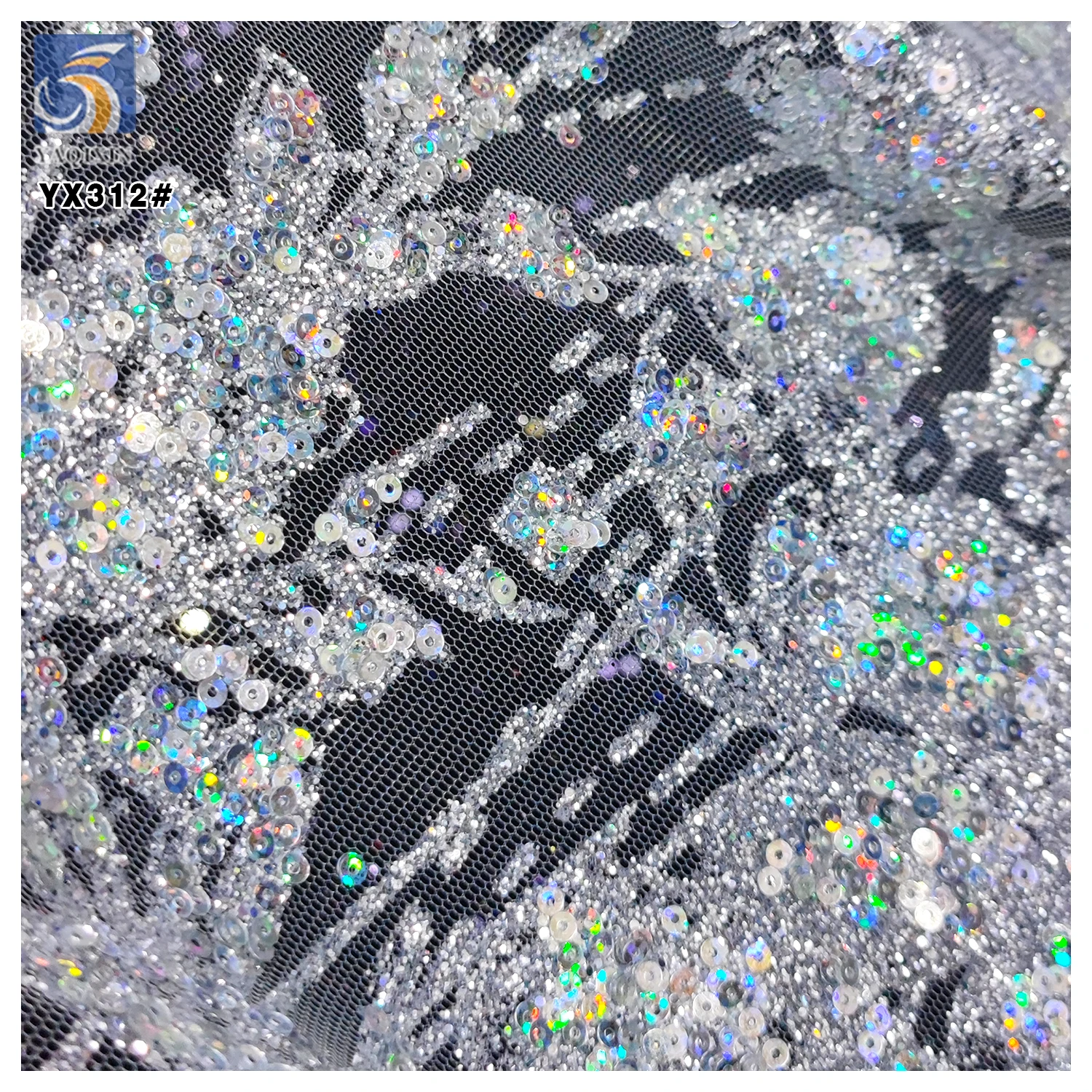 YX312 Customized Glitter Dust Sequins Tulle Lace Fabric for Women's High-End Dress Shiny Glitter Lace Tulle Fabric - 图片 4