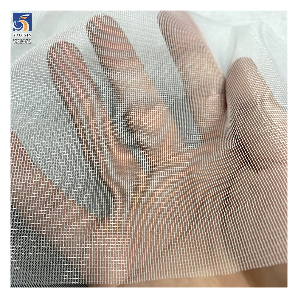 YX1052 160cm Glossy Small Lattice Translucent White Mesh Fabric Tulle Poly Plain Knit Tulle Fabric for Underwear and Handbags - 图片 3