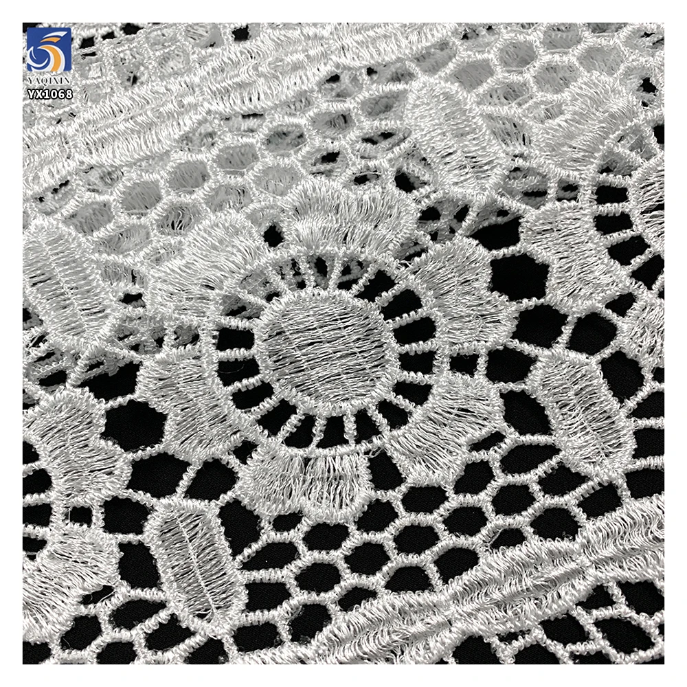 YX1068 Cord Lace Good Quality Stock Poly Water-Soluble Lace Fabric African Hollow Embroidered Dress Cheap Bulk Fabrics - 图片 6