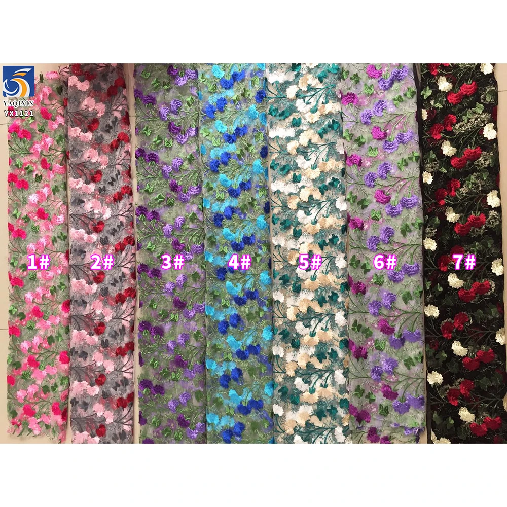 YX1121 Multiple Colors in Stock Embroidery Fabric Poly Flower and Grass Patterns Embroidery Mesh Fabric for French Dancewear - 图片 2