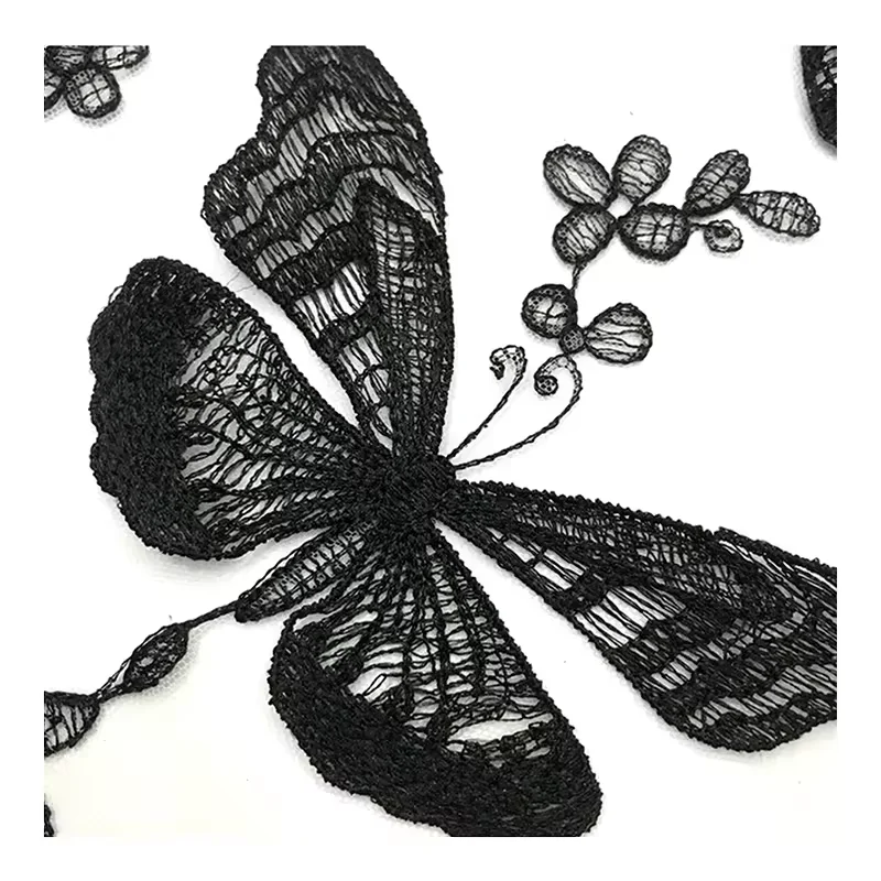CXT004-2 High End Embroidery Fabric 100% Polyester Tulle Lace 3D Large Butterfly Embroidery Fabric - 图片 6