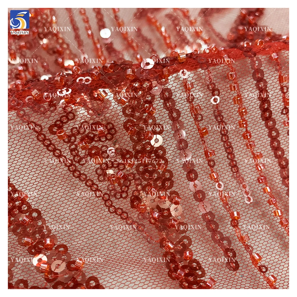 YX562 Gorgeous French Lace Fabric for Wedding Dress Fabric Multicolor Sequin Bead Embroidery Tulle French Lace Fabric - 图片 2