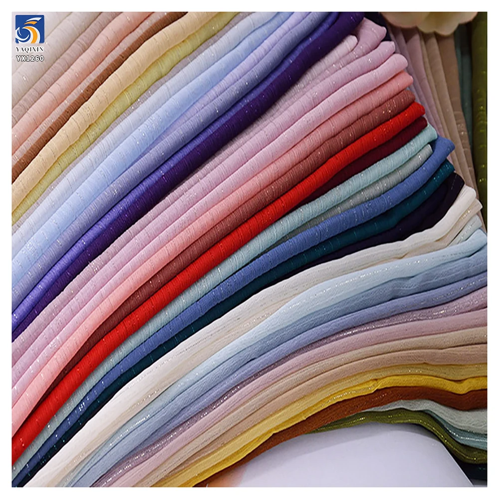 YX1260 110gsm New Summer Solid Woven Medium Thickness 100% Polyester Wrinkled Lurex Chiffon Fabric for Garments - 图片 2