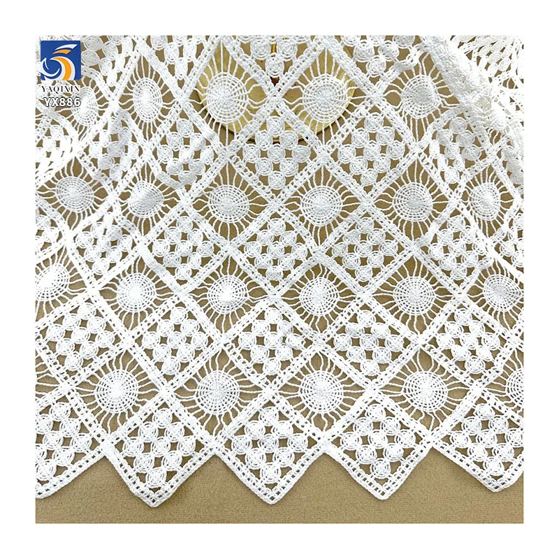 YX886 Customized Weight 150gsm Milk Silk Hollow Checkered Embroidery Water Soluble White Lace Fabric for Women's Shirt - 图片 5