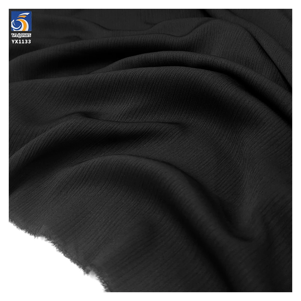 YX1133 65-Inch Width 160gsm Black Nida Wrinkle Fabric Woven 100% Polyester Soft Crepe Chiffon Arabic Clothing Fabrics - 图片 5