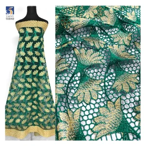 YX1083 2026 New 300gsm African Ethnic Embroidered Rich Bazin Fabric Water-Soluble Lace Embroidery Ethnic Africa Fabric Green