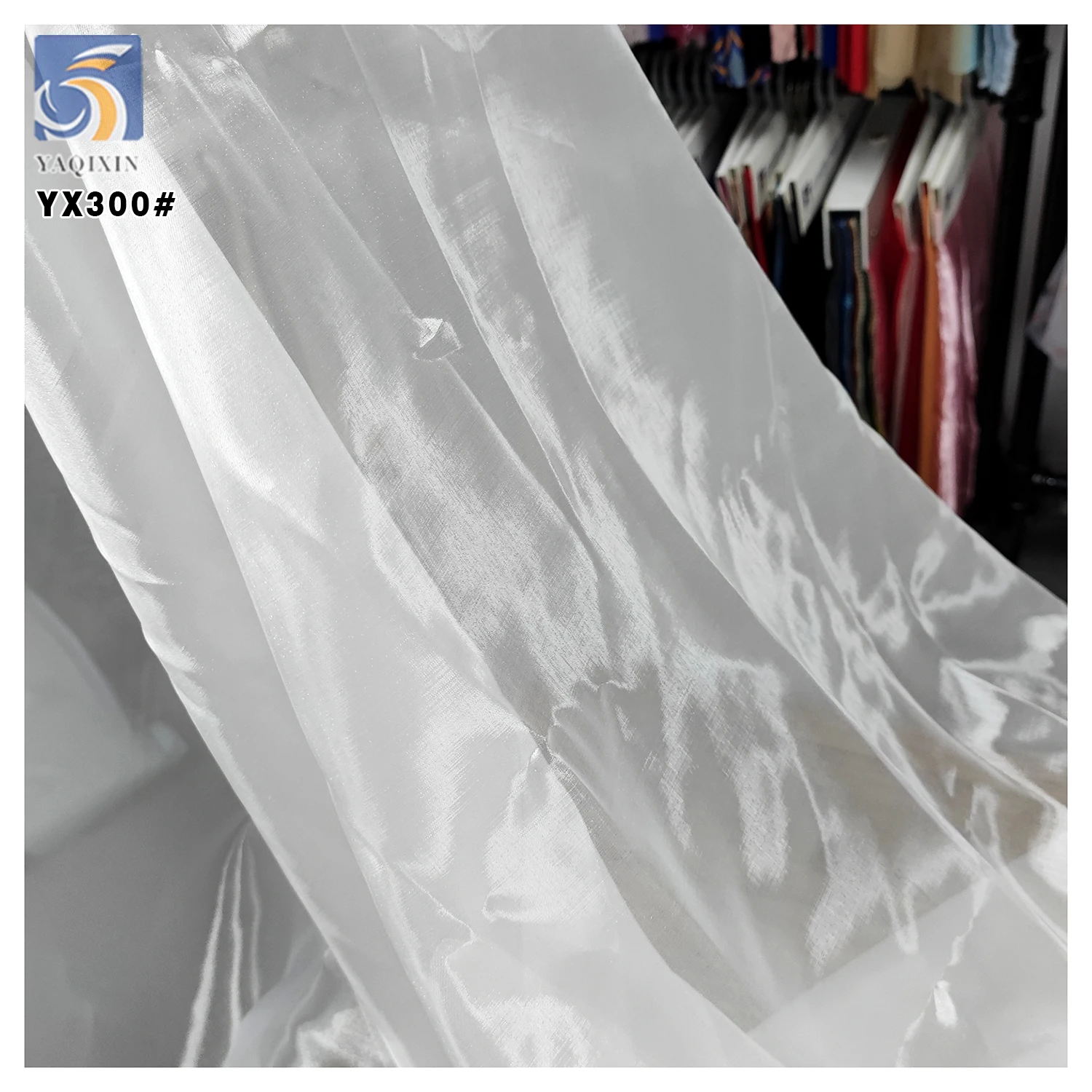YX300 High-grade 30*60 Organza 38g Glossy Thickened Polyester Shiny Sheer Organza Fabric for Wedding - 图片 3