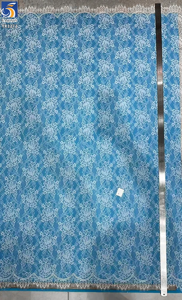YX1271 Custom Wedding Lace Fabric 2 Pieces Leaves Mesh Design White Eyelash Tulle Lace Fabric Textiles for Bride Australia - 图片 5