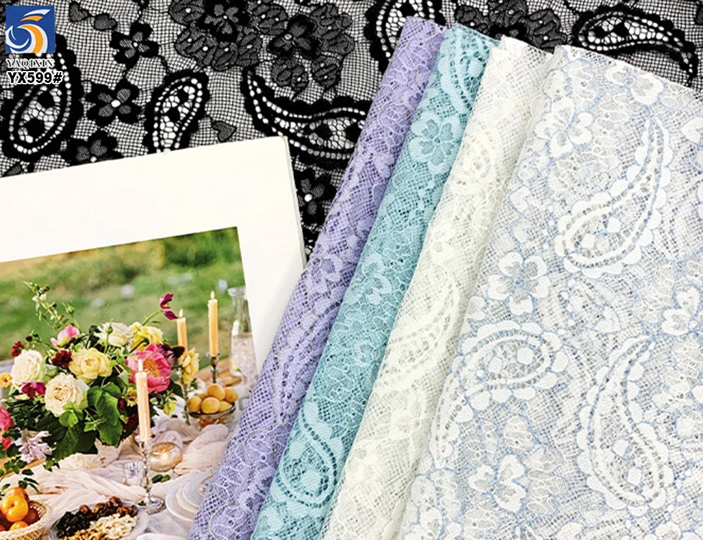 YX599 Hot Selling Popular White Mesh Chantilly Lace Fabric French Polyester Florals Bridal Soft Chantilly Lace Fabric - 图片 3