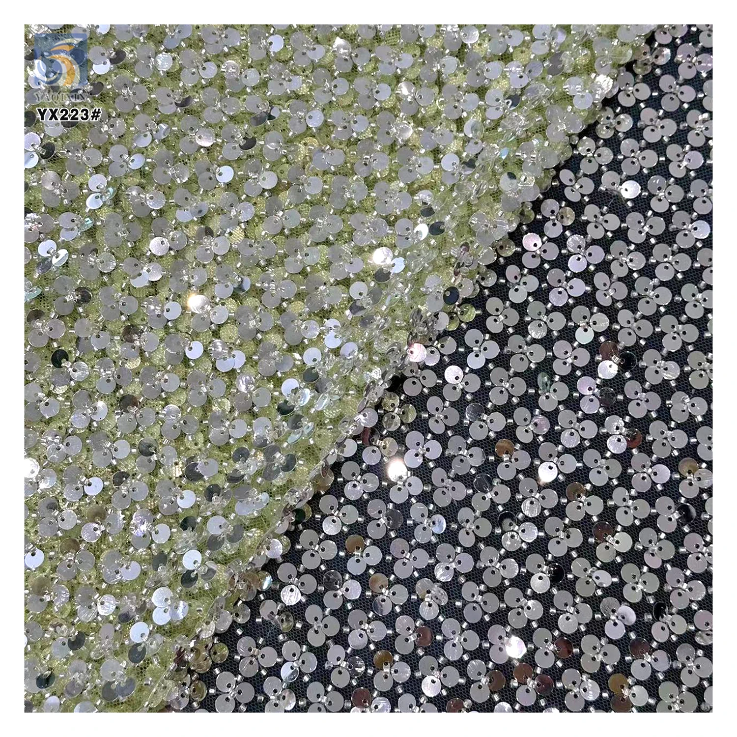 YX223 New Fashion French Wedding Dress Beaded Tube Embroidery Lace Fabric Heavyweight Embroidered Sequin Lace Fabric - 图片 6