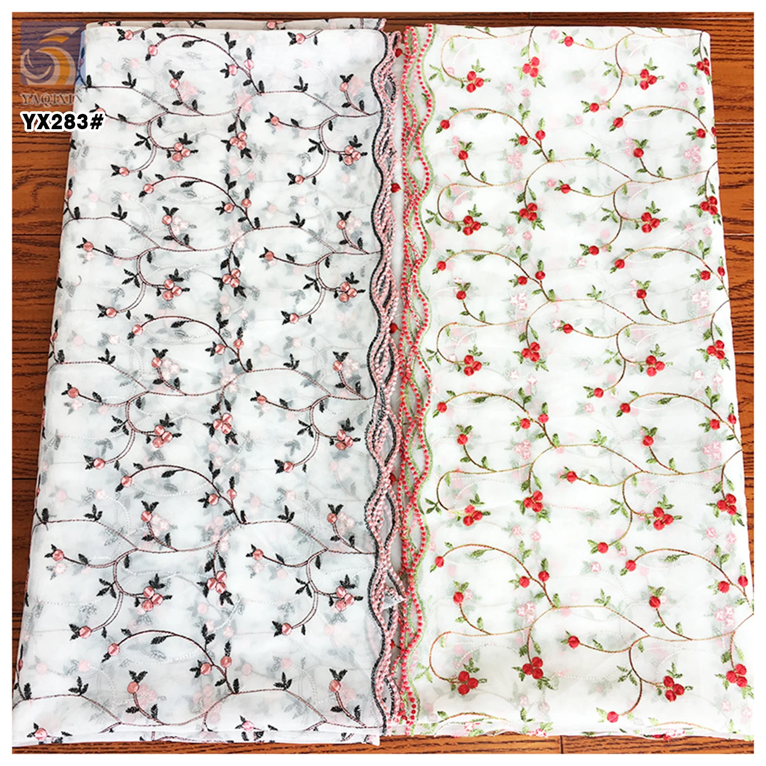 YX283 New Arrivals 2025 Design Polyester Swiss Voile Tulle Lace Red Floral Embroidery 3D Fabric for Dress - 图片 4