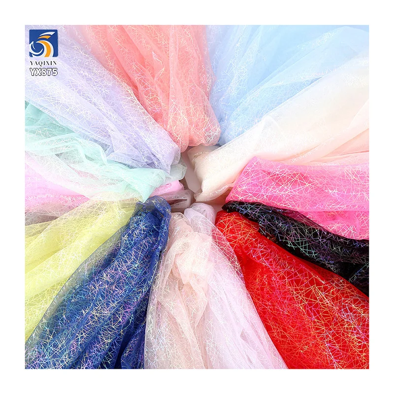 YX875 Laser Irregular Lines Customized Colorful Foil Printing Mesh Soft Fabric Spider Web Printed Tulle Fabric for Halloween - 图片 4