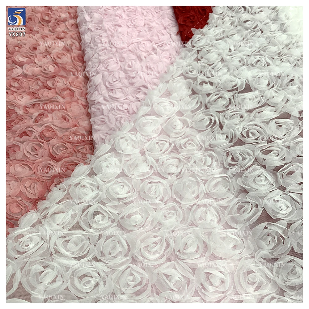YX807 2025 Fashion Popular America 3D Embroidery Flowers Rose Knitted Mesh Tulle Fabric for Dresses Summer Women - 图片 2