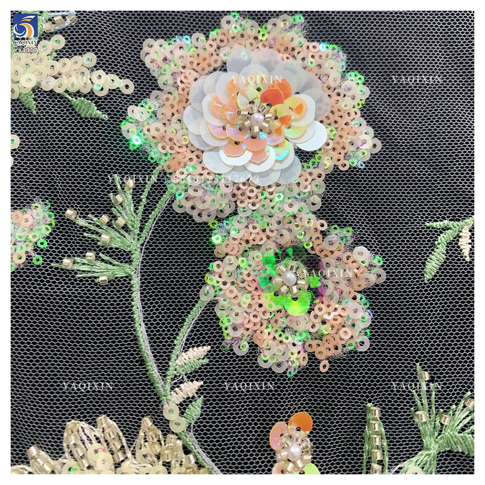 YX1317 Popular Trends and Styles in 2026 Green Sequins Embroidered Mesh Lace Fabrics for Traditional Chinese Women Lace Dress - 图片 2