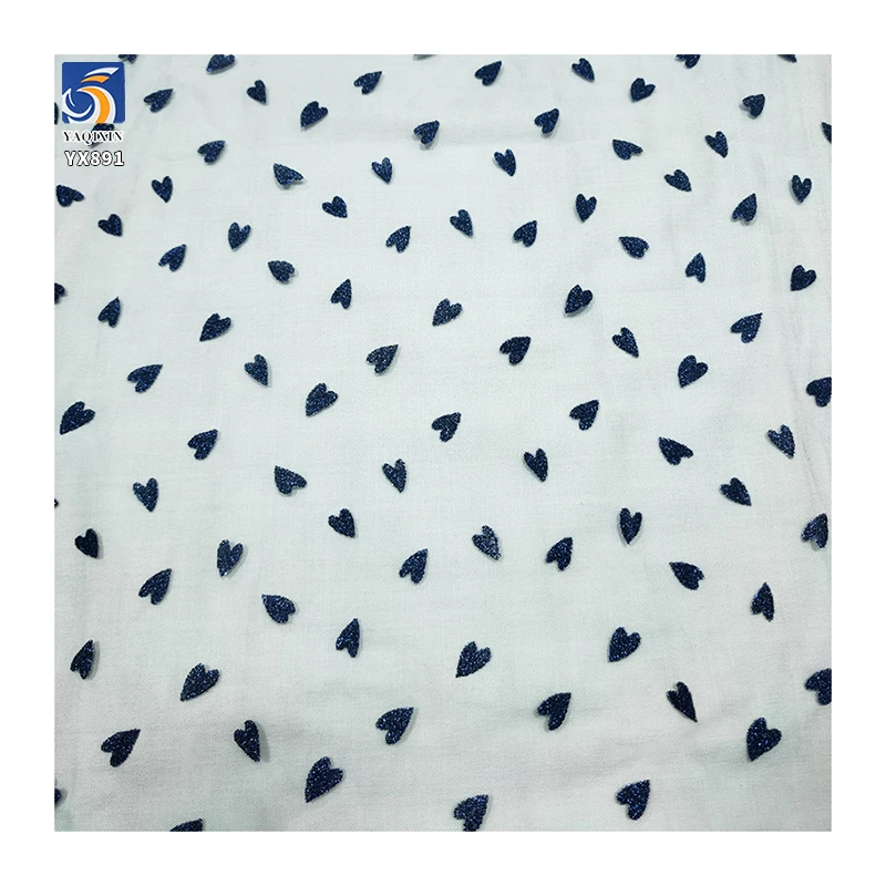 YX891 Valentine's Day Children's Day Fabrics Knit 100% Polyester Glitter Green Heart Tulle Mesh Fabric for Girls Short Skirt - 图片 4