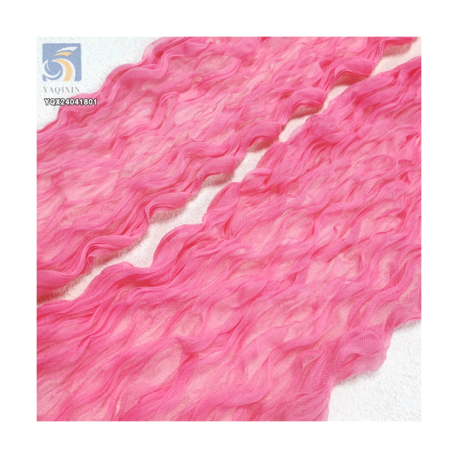New Fancy Width 45CM Pink Color Polyester Tulle Twist Pleated Tulle Fabric for Veil Dresses - 图片 3