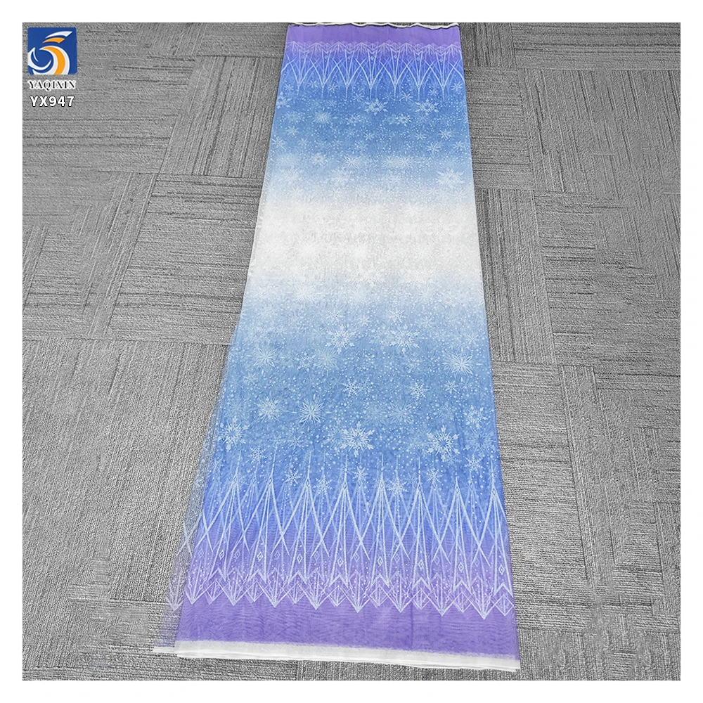 YX947 New Arrivals Polyester Gradient Mesh Fabric With Snowflake and Ice Printed Frozen Princess Dress Cartoon Tulle Fabrics - 图片 6