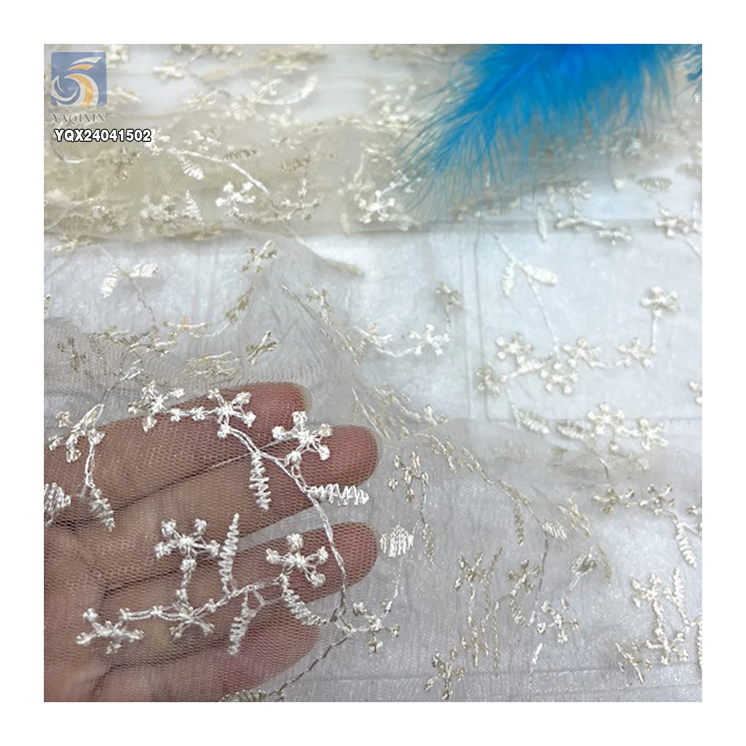 Chinese Rice Valley Pattern Soft Embroidered Mesh Lace Fabric With Custom Embroidery Apparel Fabric by the Yards - 图片 4