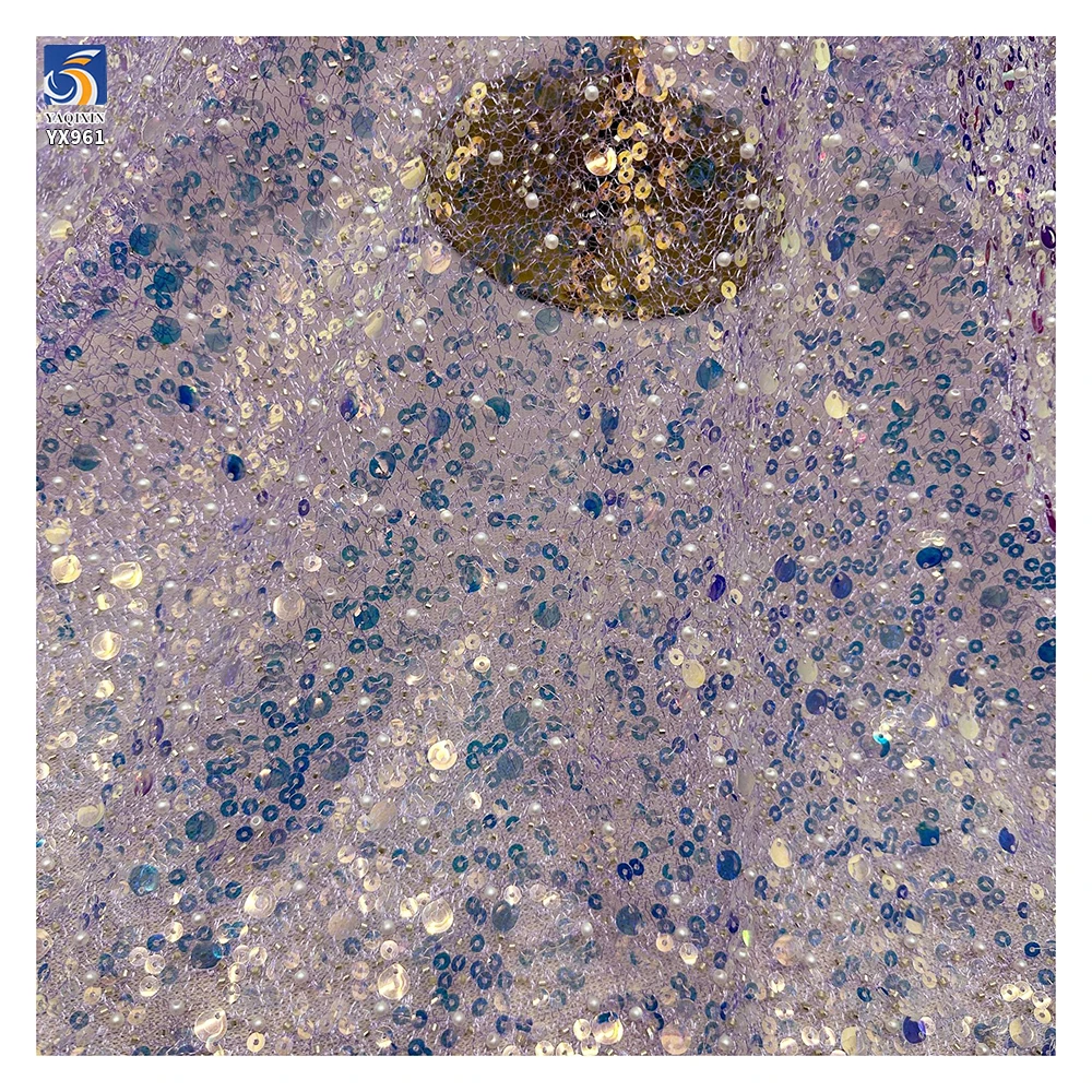 YX961 Holographic Transparent Glitter Sequin Embroidery Mesh Fabrics Water-Effect Gradient Sequin Fabric for Stage Skirts - 图片 3