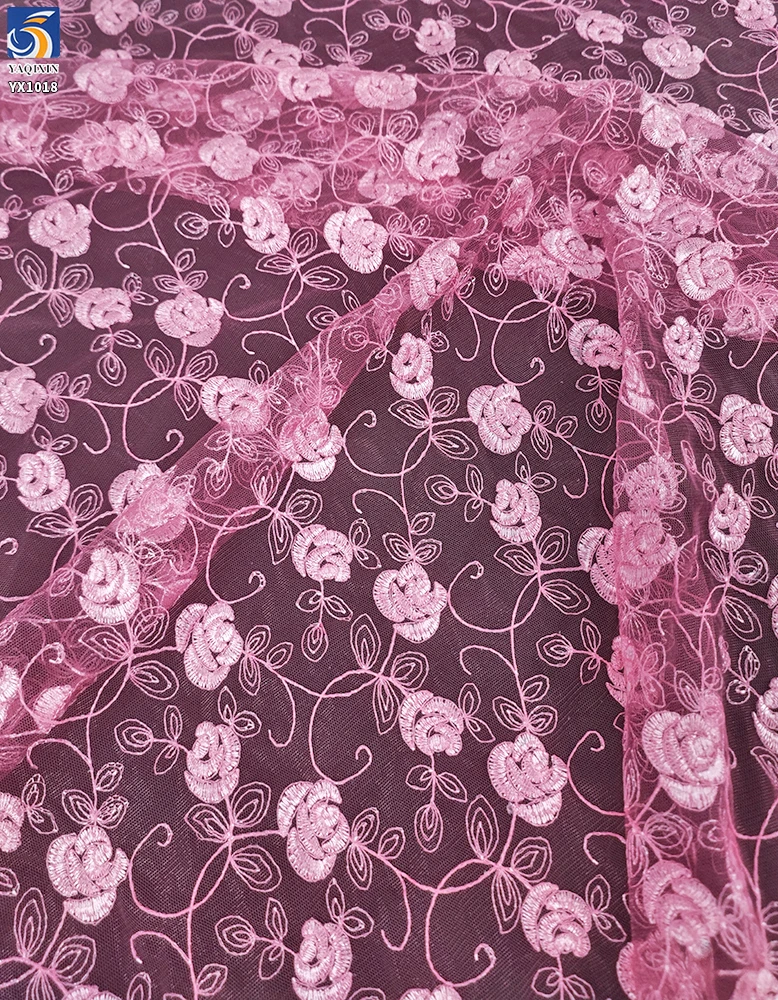 YX1018 2026 Latest Design Polyester Roses Flowers China Embroidery Fabric Poly Mesh Fabrics for Home Textiles and Clothing - 图片 6