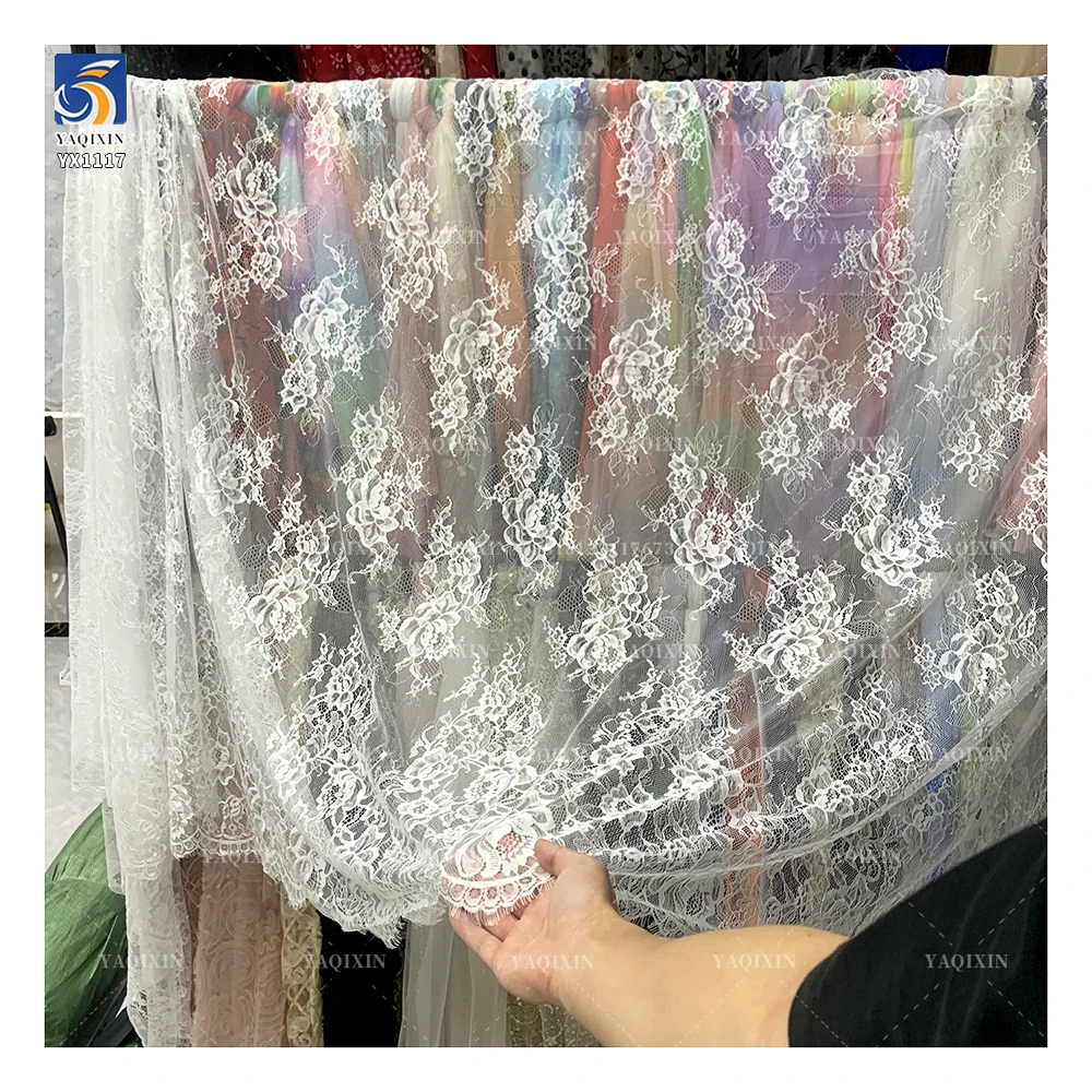 YX1117 300*150CM Wholesale Cheap Suitable Curtain Fabrics Fabric 2026 Flowers Embroidery White Lace Fabric Textile Lightweight