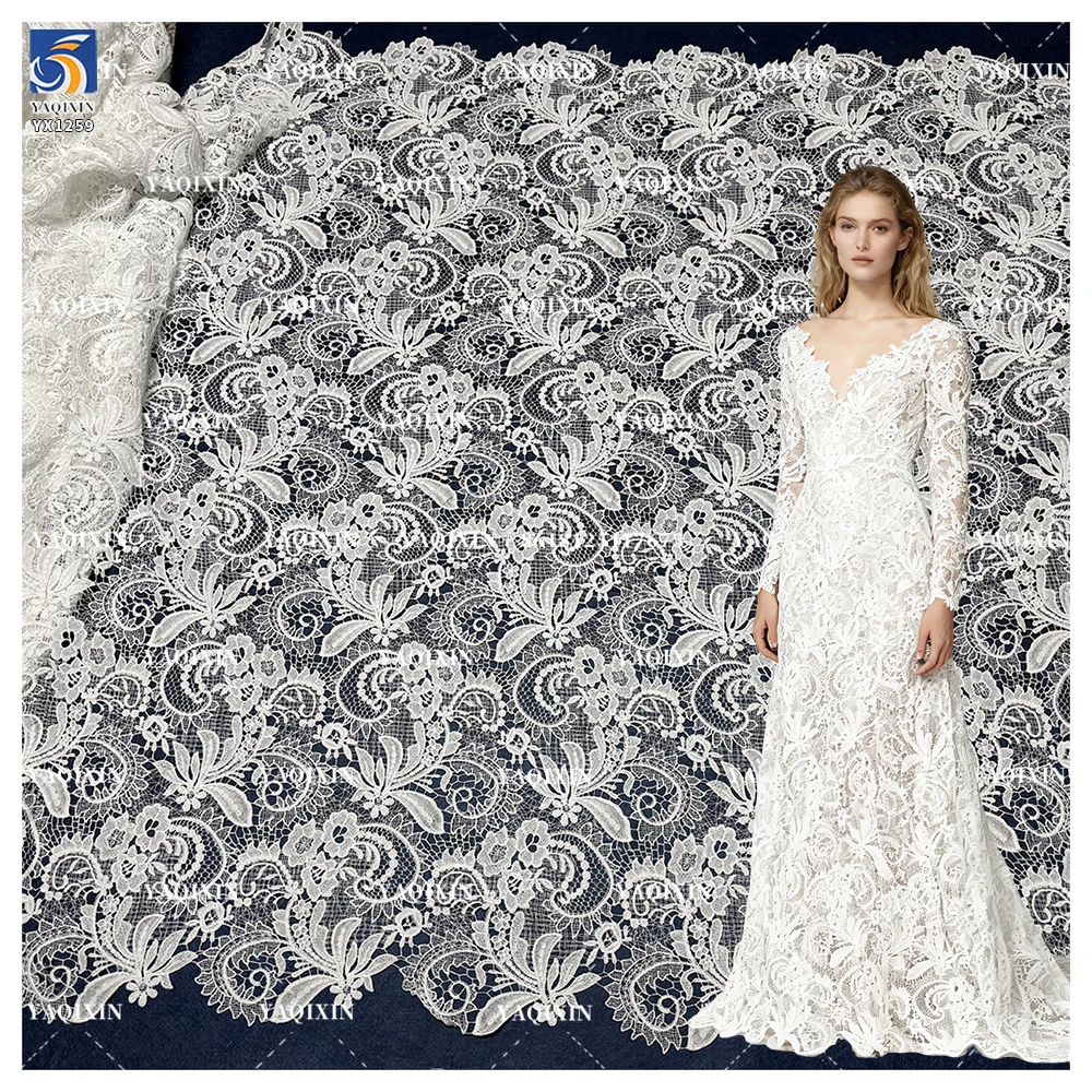 YX1259 Heavy-Duty Lace Wedding Dress Fabric Cashew Pattern Water-Soluble Bone Thread Embroidery Paisley Lace Fabric