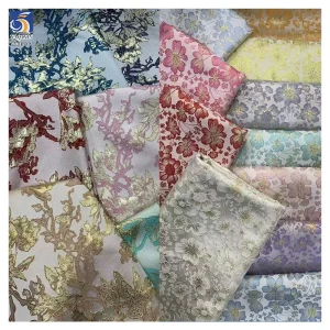 YX1237 Low Moq by 1 Yard Sales 193gsm 100% Polyester Yarn-Dyed Brocade Satin Fabric Jacquard Chinese Big Flowers Brocade