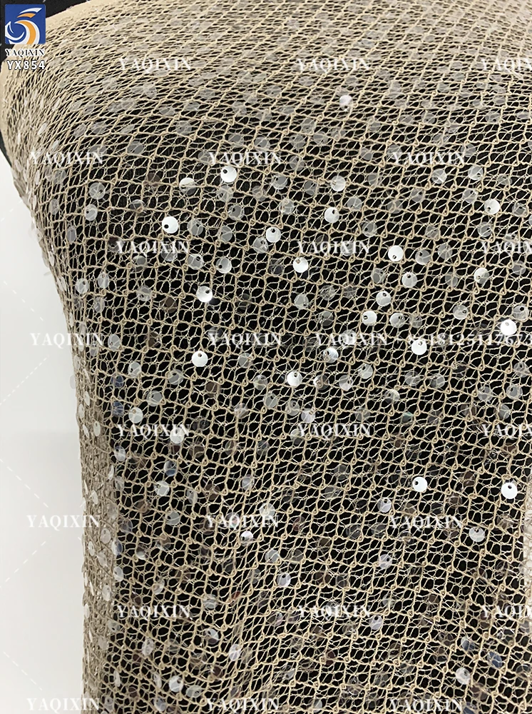 YX854 300gsm Apricot 100% Polyester Diamond Net Mesh Fabric with 5cm Sequins for Bridal Dress Veil Bag Fabric Knitting - 图片 2