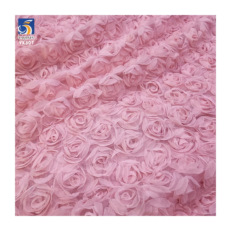 YX807 2025 Fashion Popular America 3D Embroidery Flowers Rose Knitted Mesh Tulle Fabric for Dresses Summer Women - 图片 5