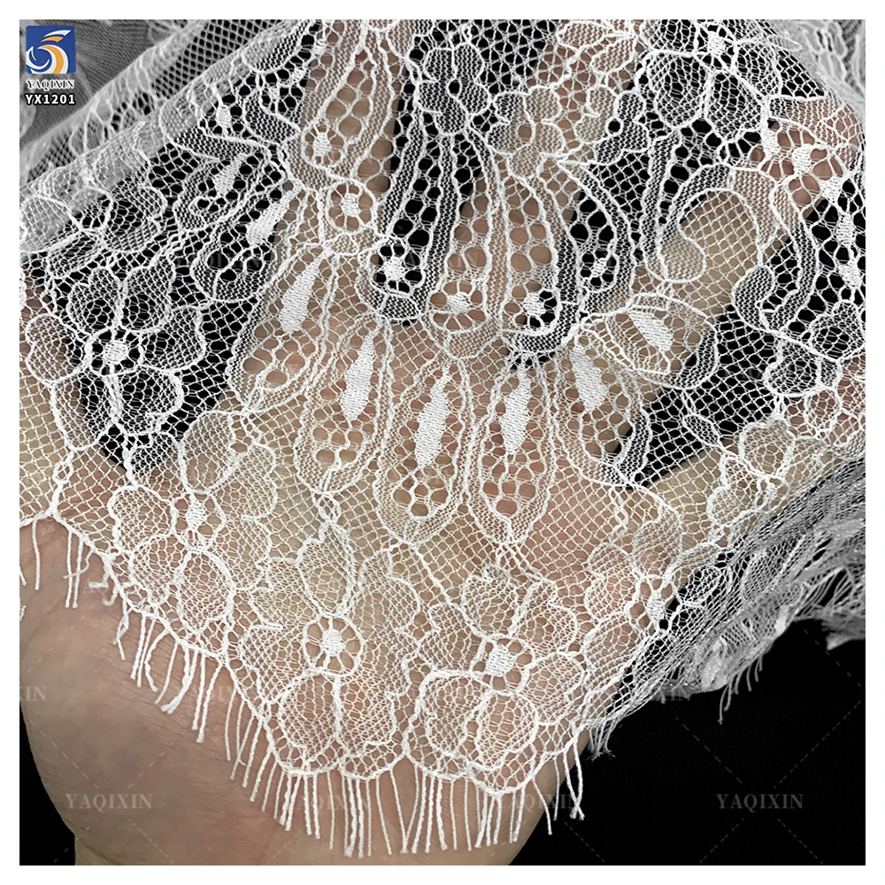 YX1227 Super Popular High Quality Eyelash French Lace Fabric for Bridal 100 Nylon Woven White Eyelash Lace Fabric Textile - 图片 2