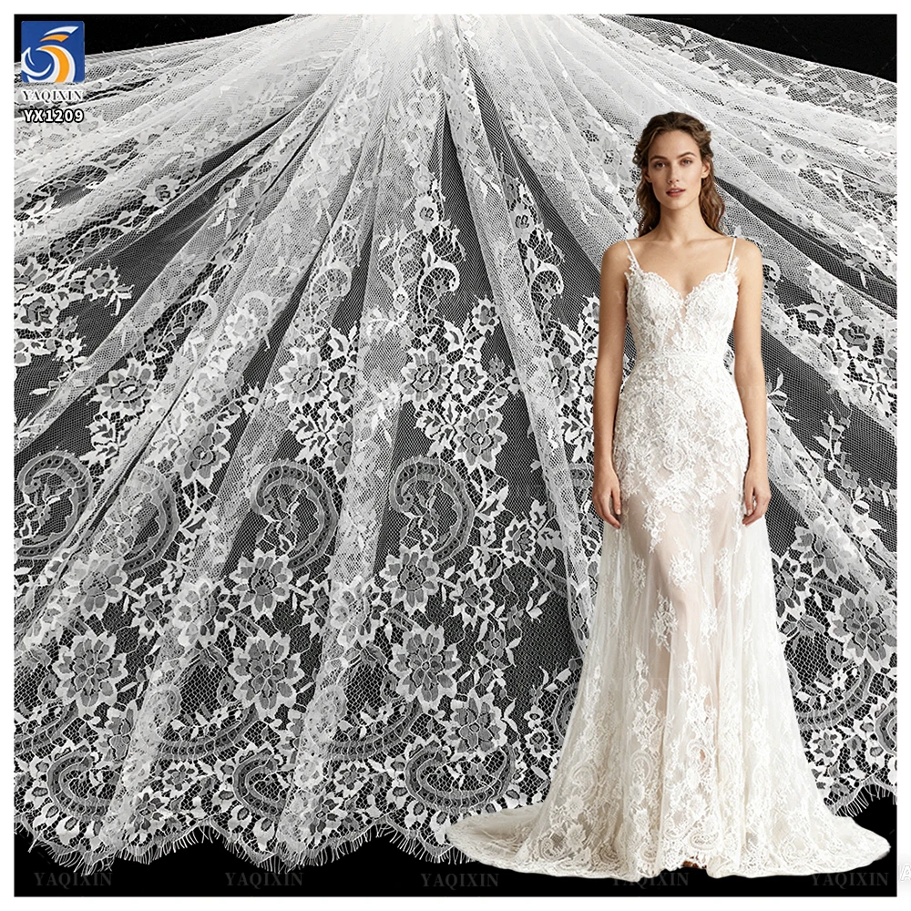 YX1209 300*150CM Manufacturer Chinese Eyelash Lace Fabric European Style Beautiful French Bride Tulle Lace Fabric Soft