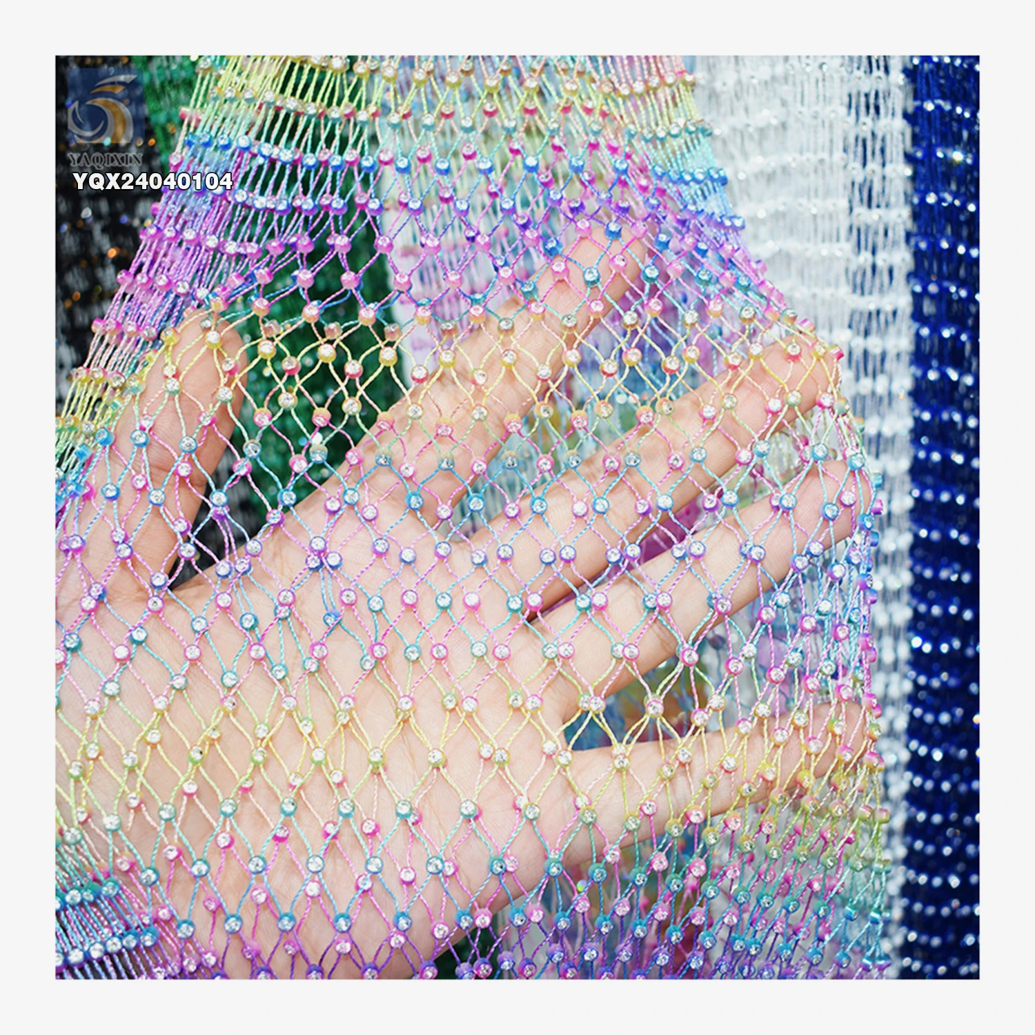 Sexy Stretch Mesh Fishnet Fabric With Rhinestones Nightclub Dresses With Crystal Rhinestones for Party - 图片 3
