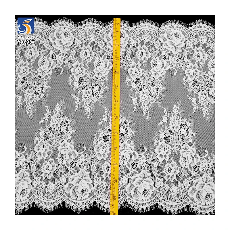 YX698 Support Samples Cheap Price 65CM*300CM Black White Embroidery Eyelash Lace Fabric for Dresses - 图片 3