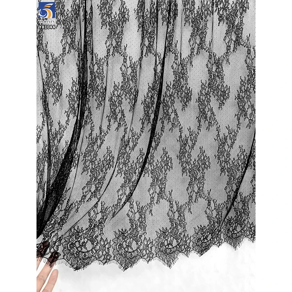 YX1044 Multicolor British French Design Tulle Soft Mesh Eyelash Lace Fabric Chantilly Dress Lace Fabric Custom Pattern Lingerie - 图片 4