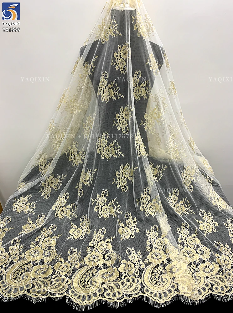 YX1336 3m*1.5m New Product Launch 2026 Eyelash Lace Fabric Gold Thread Mesh Tulle Lace Embroidered Fabric for Garment - 图片 2